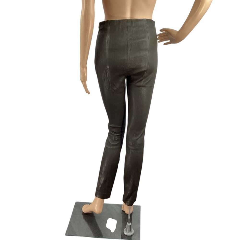 Theory Bristol Lambskin Leather Skinny Leggings Dark Olive Size 4 - Picture 6 of 8